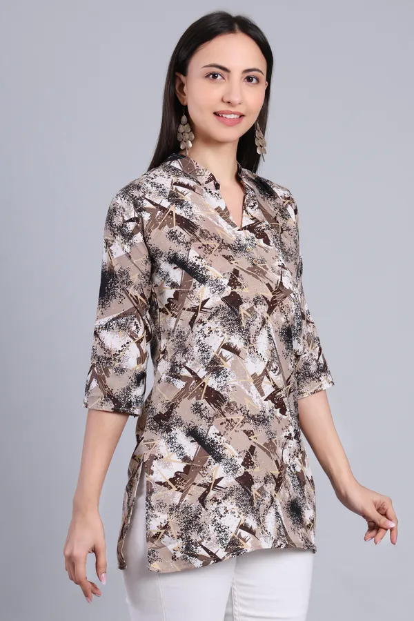 MH_HANDLOOM_Cotton_Printed_Short_Kurti_for_Women,_3/4_Sleeve,_Mid_Thigh_Length,_Band_Neck,_Regular_Fit_Kurti_for_Woman