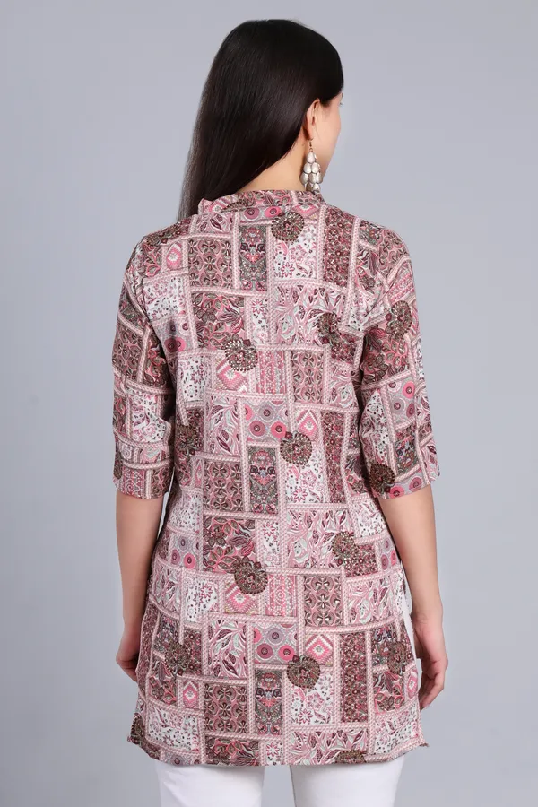 MH_HANDLOOM_Cotton_Printed_Short_Kurti_for_Women,_3/4_Sleeve,_Mid_Thigh_Length,_Band_Neck,_Regular_Fit_Kurti_for_Woman