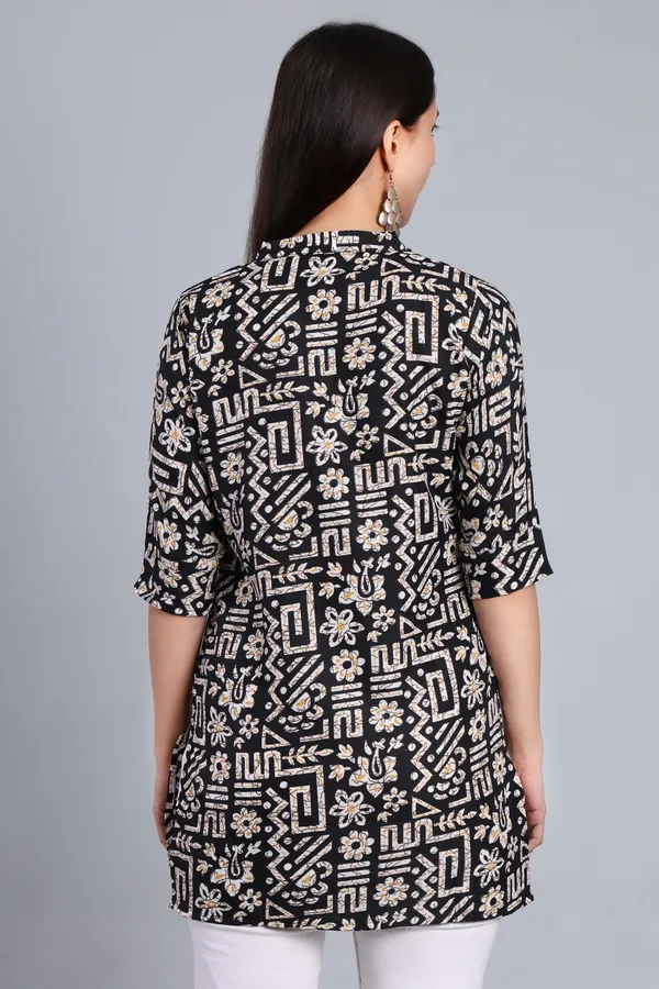 MH_HANDLOOM_Cotton_Printed_Short_Kurti_for_Women,_3/4_Sleeve,_Mid_Thigh_Length,_Band_Neck,_Regular_Fit_Kurti_for_Woman
