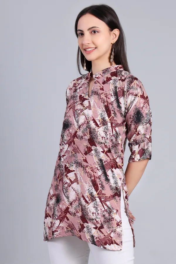 MH_HANDLOOM_Cotton_Printed_Short_Kurti_for_Women,_3/4_Sleeve,_Mid_Thigh_Length,_Band_Neck,_Regular_Fit_Kurti_for_Woman