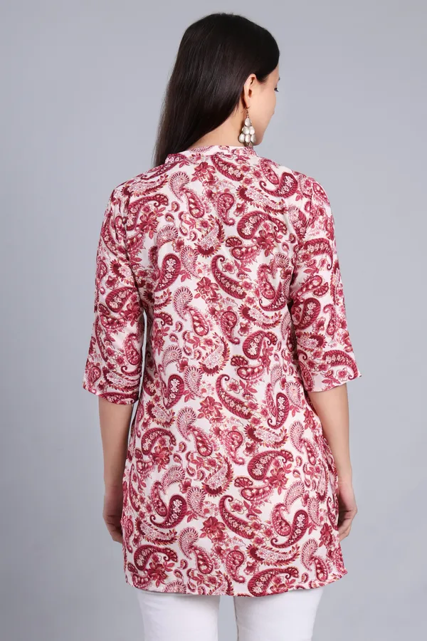 MH_HANDLOOM_Cotton_Printed_Short_Kurti_for_Women,_3/4_Sleeve,_Mid_Thigh_Length,_Band_Neck,_Regular_Fit_Kurti_for_Woman