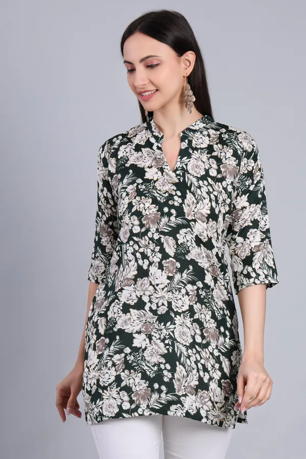 MH_HANDLOOM_Cotton_Printed_Short_Kurti_for_Women,_3/4_Sleeve,_Mid_Thigh_Length,_Band_Neck,_Regular_Fit_Kurti_for_Woman