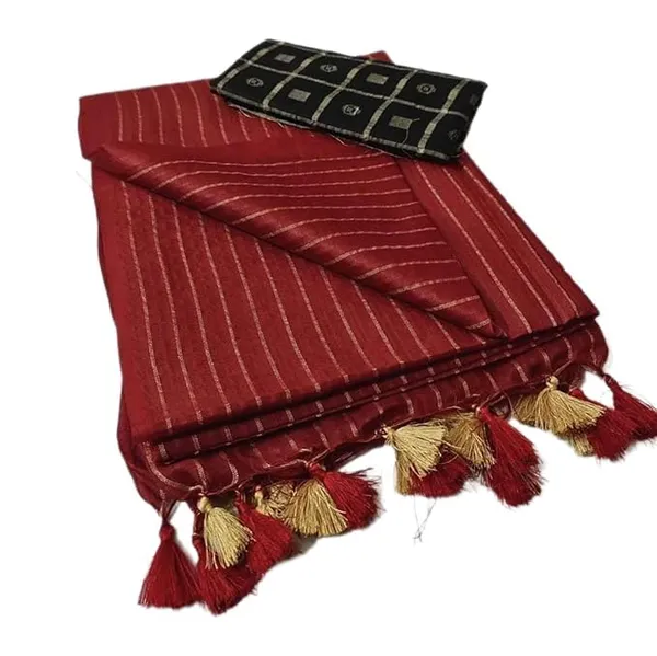 Red_Stripes_Cotton_Silk_Design_Saree_With_Blouse