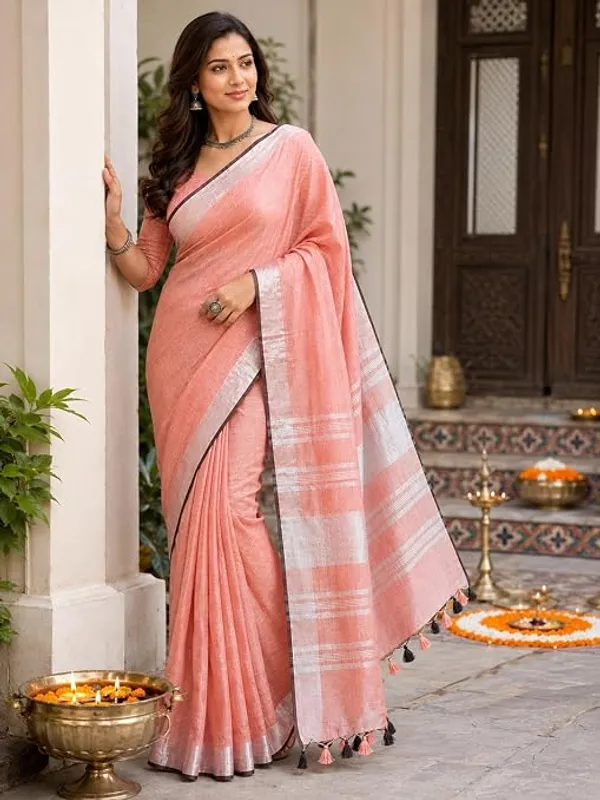 MH_HANDLOOM_Linen_Slub_Saree_with_Blouse_Piece_for_Every_Occasion