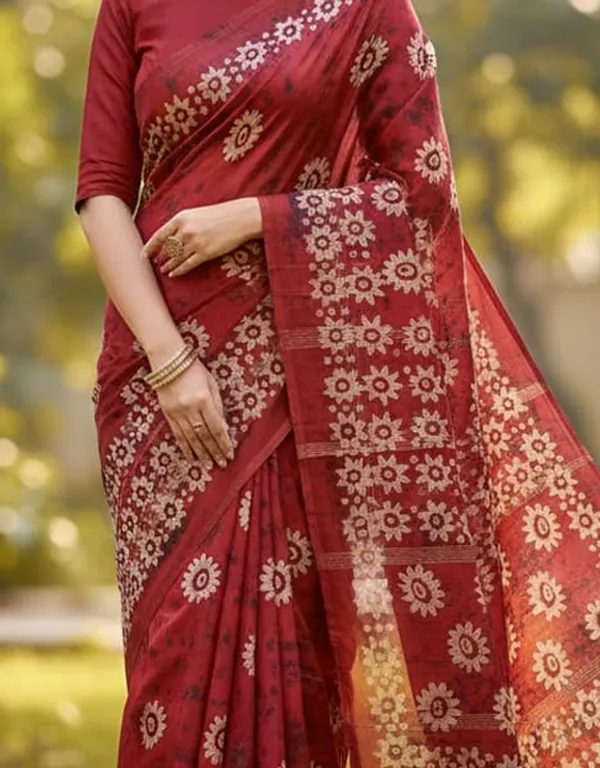 MH_HANDLOOM_Semi_Silk_Batik_Print_Saree_With_Blouse