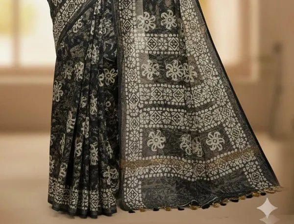 MH_HANDLOOM_Semi_Silk_Batik_Print_Saree_With_Blouse
