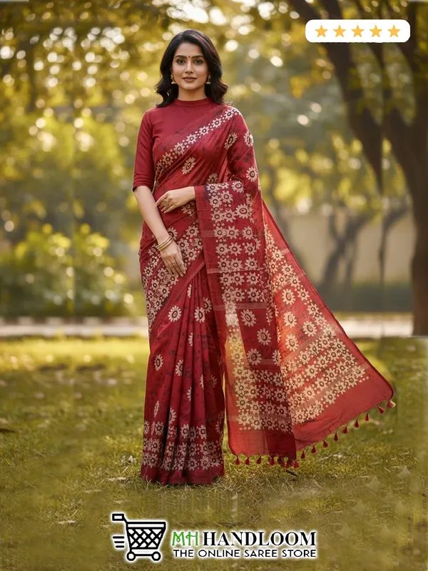 MH_HANDLOOM_Semi_Silk_Batik_Print_Saree_With_Blouse