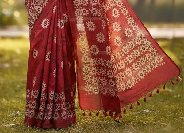 MH_HANDLOOM_Semi_Silk_Batik_Print_Saree_With_Blouse