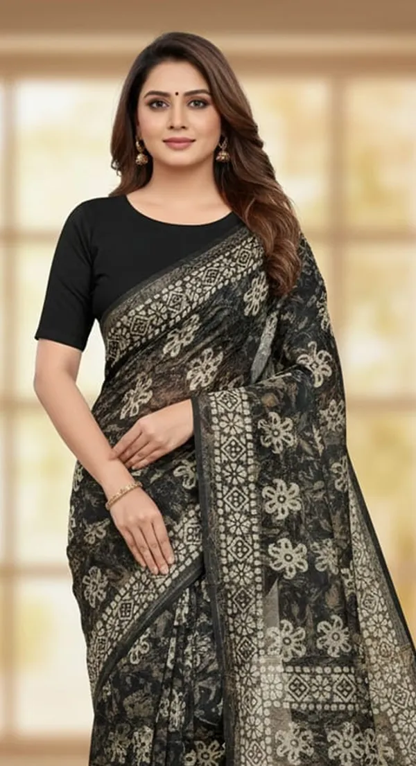 MH_HANDLOOM_Semi_Silk_Batik_Print_Saree_With_Blouse