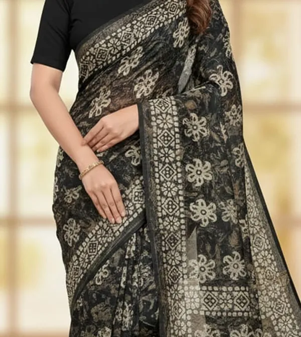 MH_HANDLOOM_Semi_Silk_Batik_Print_Saree_With_Blouse