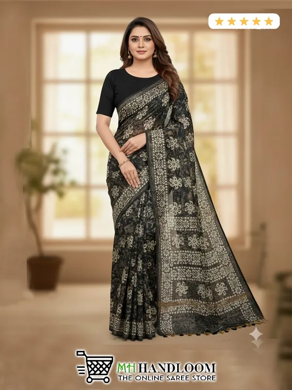 MH_HANDLOOM_Semi_Silk_Batik_Print_Saree_With_Blouse