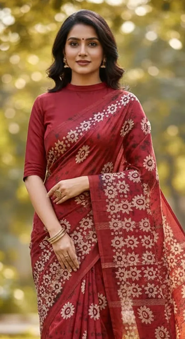 MH_HANDLOOM_Semi_Silk_Batik_Print_Saree_With_Blouse
