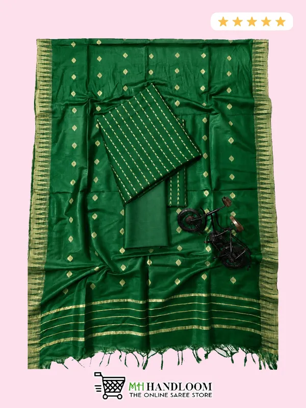 MH_HANDLOOM_Semi_Silk_Jacquard_Work_Unstitched_Salwar_Suit_Dress_Material_with_Dupatta