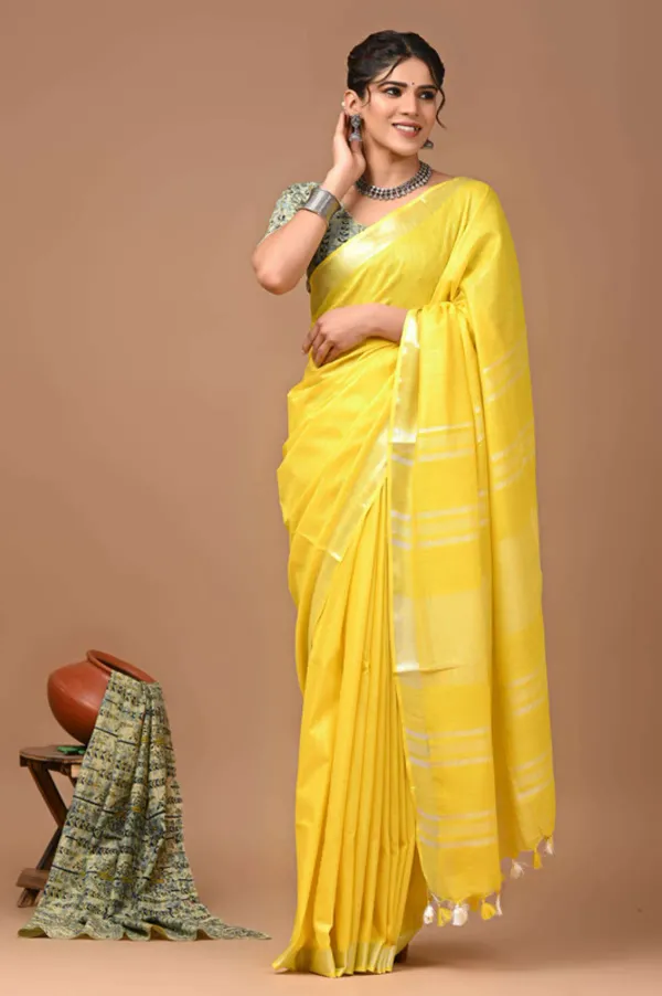 MH_HANDLOOM_Women's_Linen_Slub_Saree_with_Blouse_Piece_for_Every_Occasion