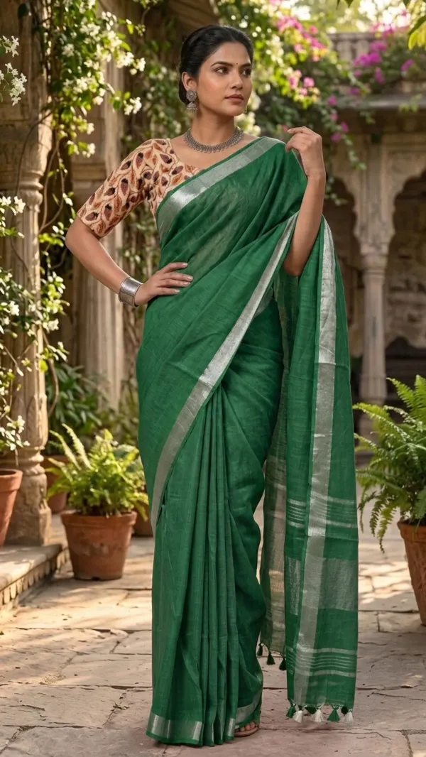 MH_HANDLOOM_Women's_Linen_Slub_Saree_with_Blouse_Piece_for_Every_Occasion