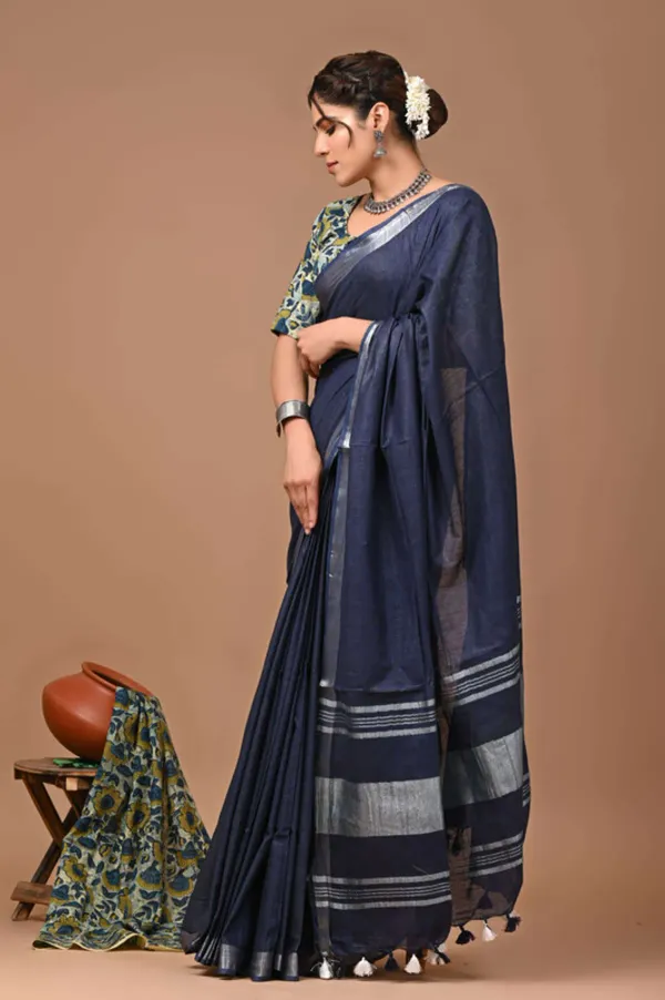 MH_HANDLOOM_Women's_Linen_Slub_Saree_with_Blouse_Piece_for_Every_Occasion
