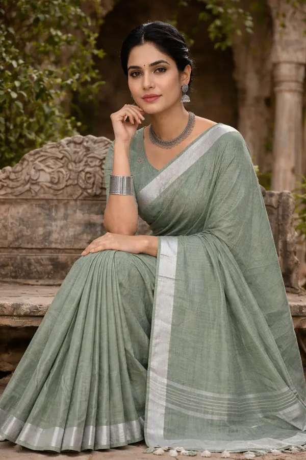 MH_HANDLOOM_Women's_Linen_Slub_Saree_with_Blouse_Piece_for_Every_Occasion