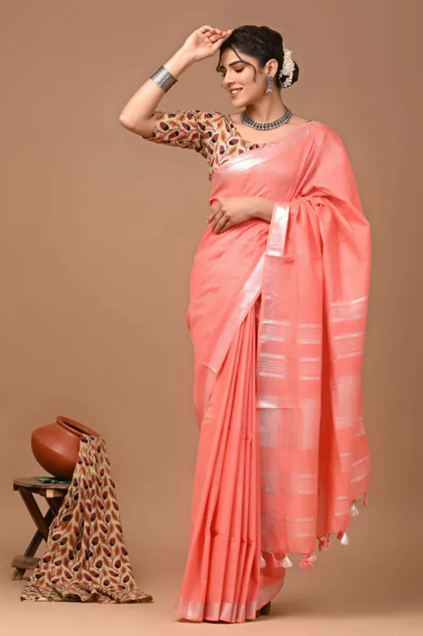 MH_HANDLOOM_Women's_Linen_Slub_Saree_with_Blouse_Piece_for_Every_Occasion