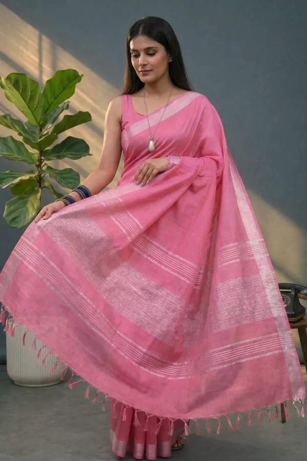 MH_HANDLOOM_Women's_Linen_Slub_Saree_with_Blouse_Piece_for_Every_Occasion