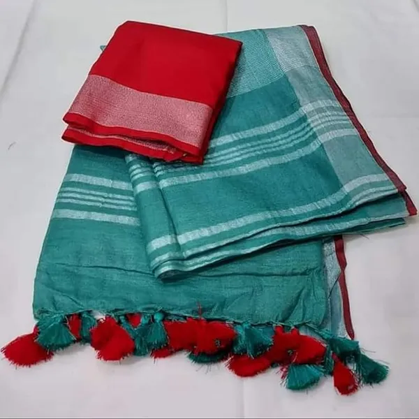 Rama_Green_Women's_Linen_Slub_Saree_with_Blouse_Piece_for_Every_Occasion
