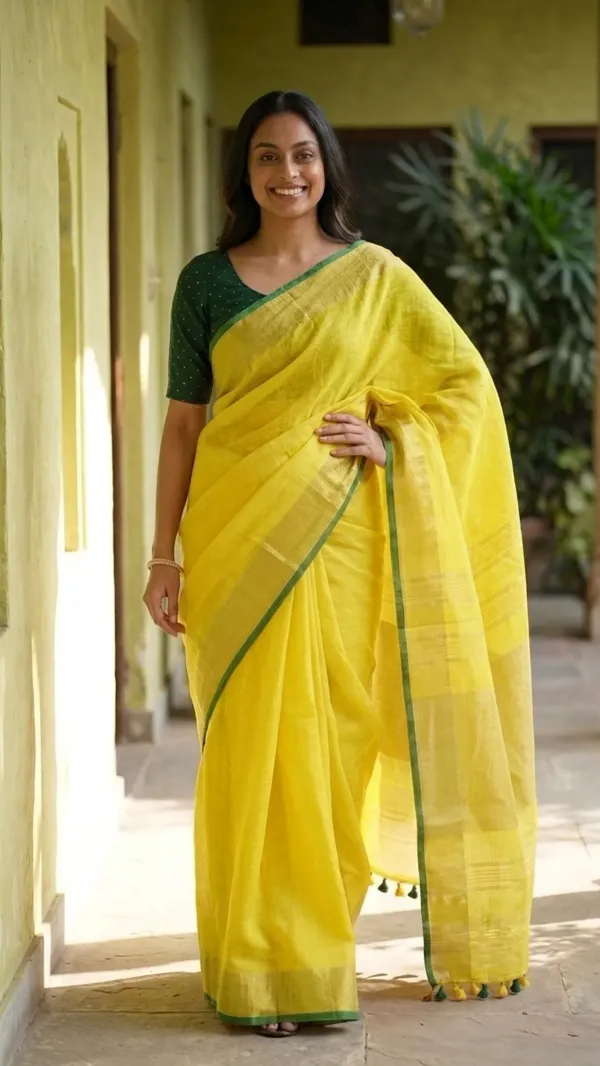 MH_HANDLOOM_Women's_Linen_Slub_Saree_with_Blouse_Piece_for_Every_Occasion