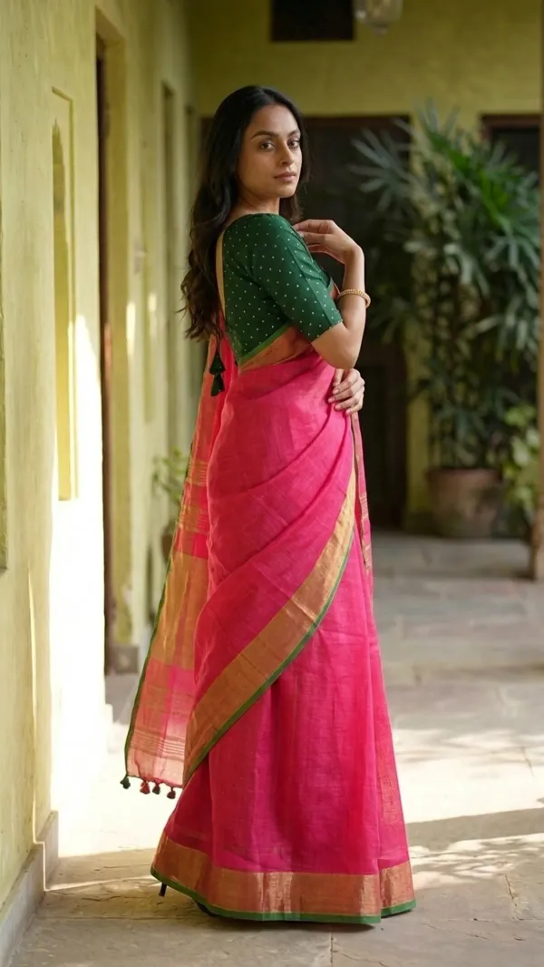 MH_HANDLOOM_Women's_Linen_Slub_Saree_with_Blouse_Piece_for_Every_Occasion