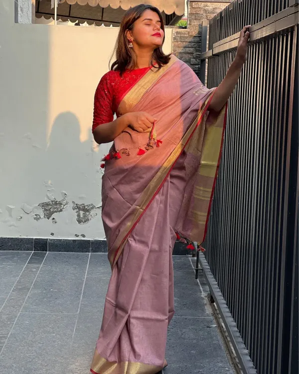 MH_HANDLOOM_Women's_Linen_Slub_Saree_with_Blouse_Piece_for_Every_Occasion