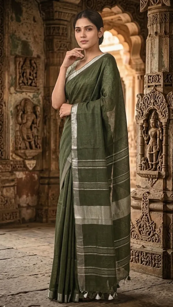 MH_HANDLOOM_Women's_Linen_Slub_Saree_with_Blouse_Piece_for_Every_Occasion