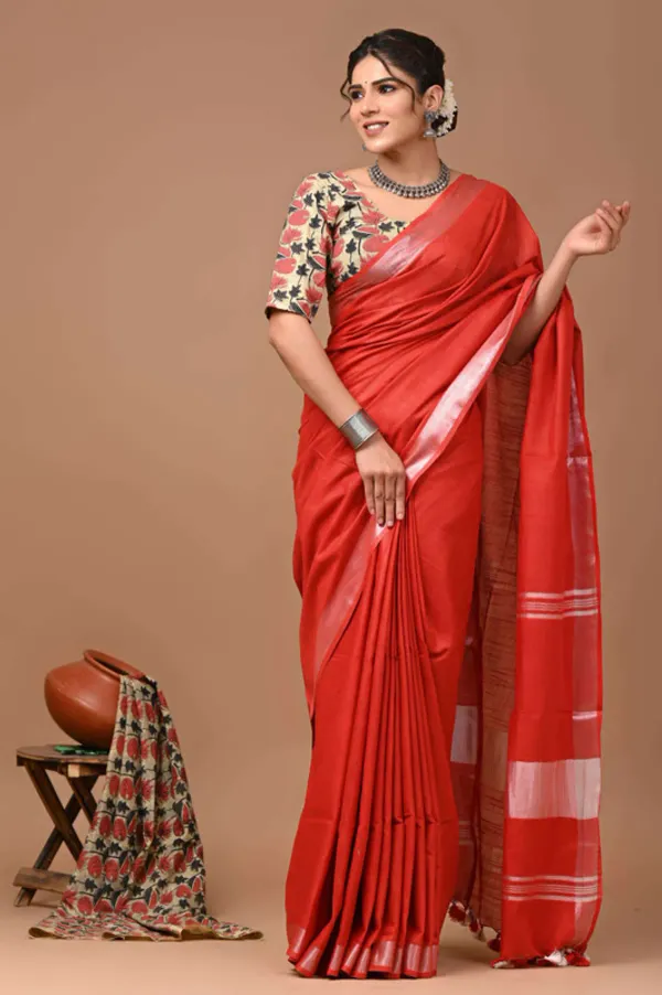 MH_HANDLOOM_Women's_Linen_Slub_Saree_with_Blouse_Piece_for_Every_Occasion