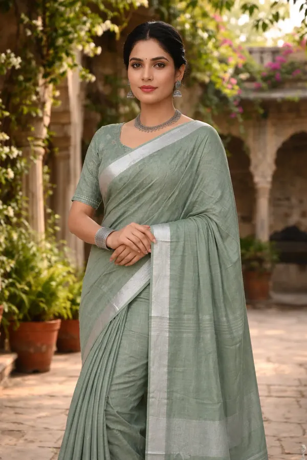 MH_HANDLOOM_Women's_Linen_Slub_Saree_with_Blouse_Piece_for_Every_Occasion