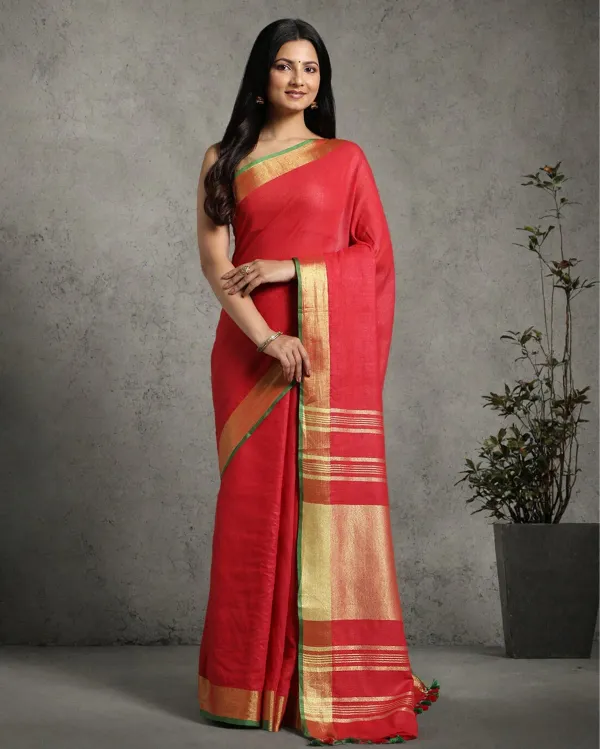 MH_HANDLOOM_Women's_Linen_Slub_Saree_with_Blouse_Piece_for_Every_Occasion