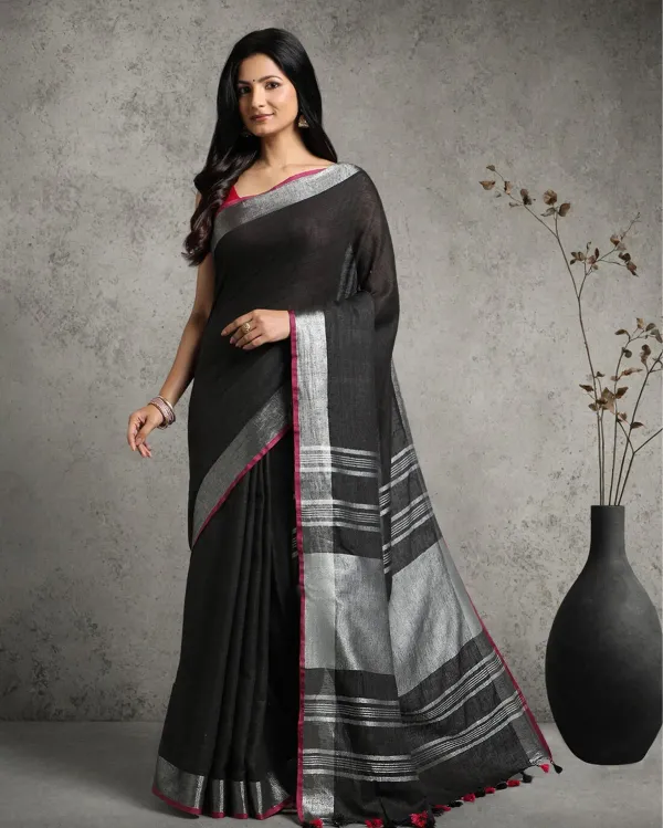 MH_HANDLOOM_Women's_Linen_Slub_Saree_with_Blouse_Piece_for_Every_Occasion