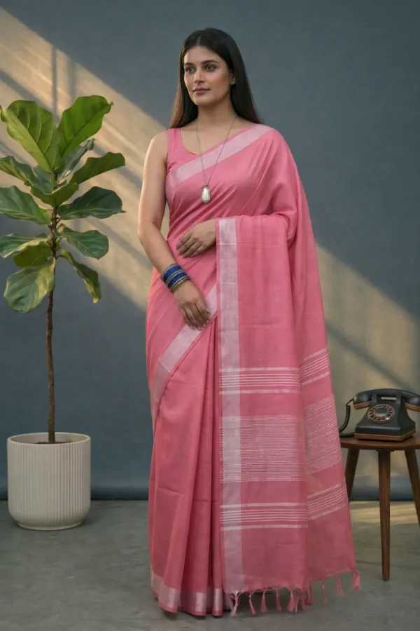 MH_HANDLOOM_Women's_Linen_Slub_Saree_with_Blouse_Piece_for_Every_Occasion