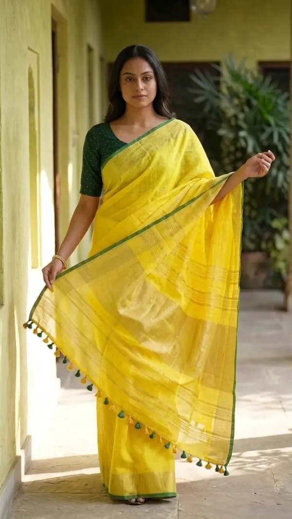 MH_HANDLOOM_Women's_Linen_Slub_Saree_with_Blouse_Piece_for_Every_Occasion