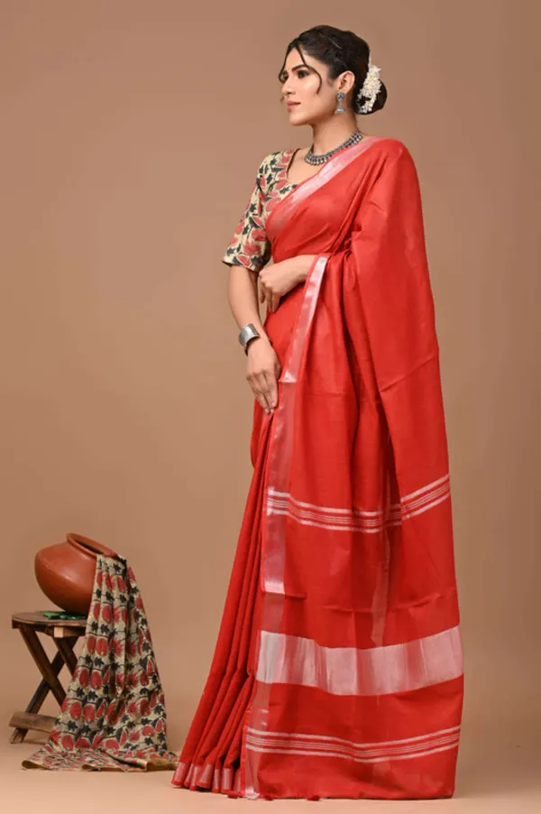MH_HANDLOOM_Women's_Linen_Slub_Saree_with_Blouse_Piece_for_Every_Occasion