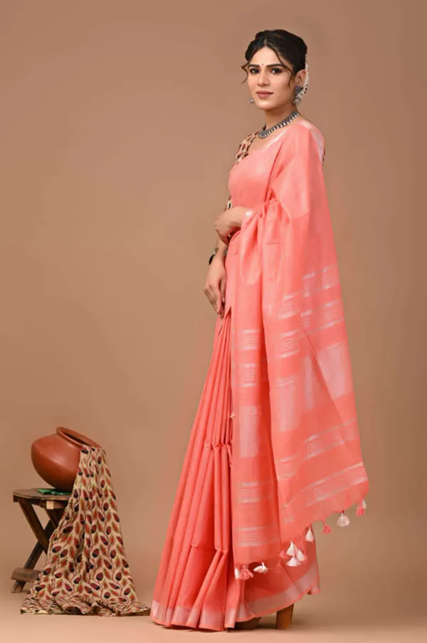 MH_HANDLOOM_Women's_Linen_Slub_Saree_with_Blouse_Piece_for_Every_Occasion