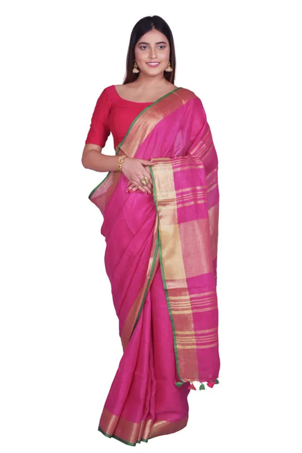 MH_HANDLOOM_Women's_Linen_Slub_Saree_with_Blouse_Piece_for_Every_Occasion