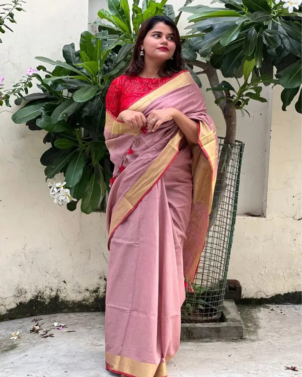 MH_HANDLOOM_Women's_Linen_Slub_Saree_with_Blouse_Piece_for_Every_Occasion
