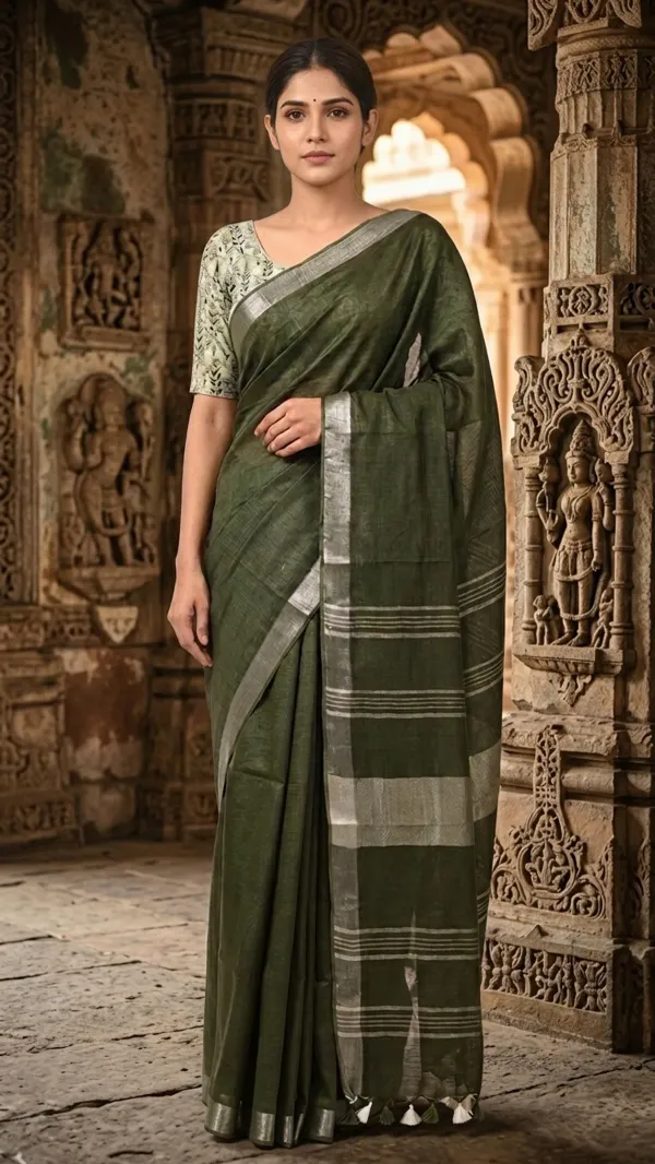 MH_HANDLOOM_Women's_Linen_Slub_Saree_with_Blouse_Piece_for_Every_Occasion