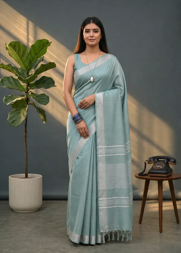 MH_HANDLOOM_Women's_Linen_Slub_Saree_with_Blouse_Piece_for_Every_Occasion