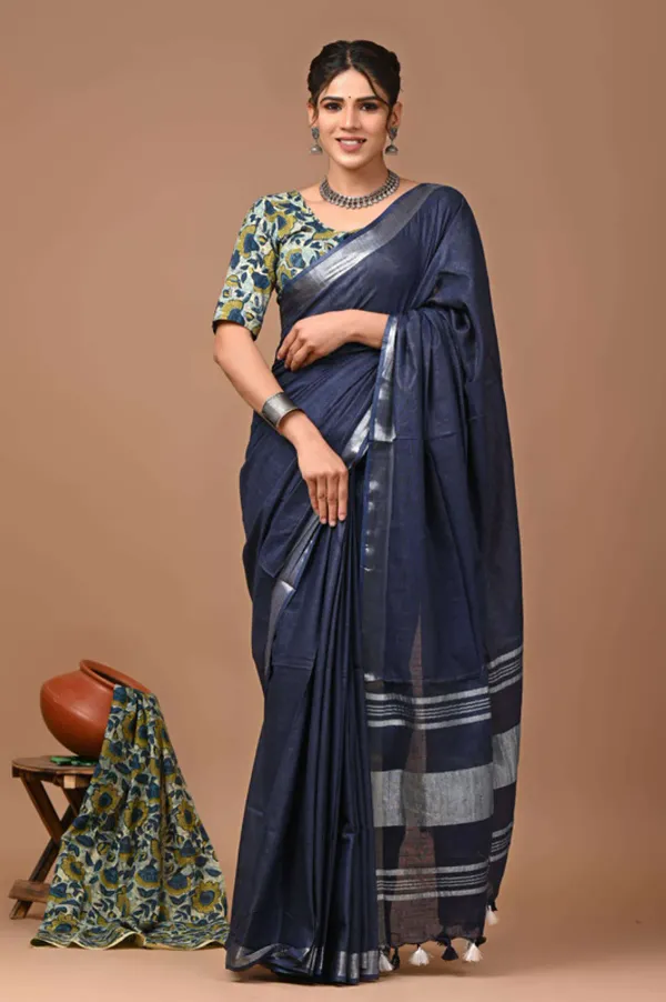 MH_HANDLOOM_Women's_Linen_Slub_Saree_with_Blouse_Piece_for_Every_Occasion