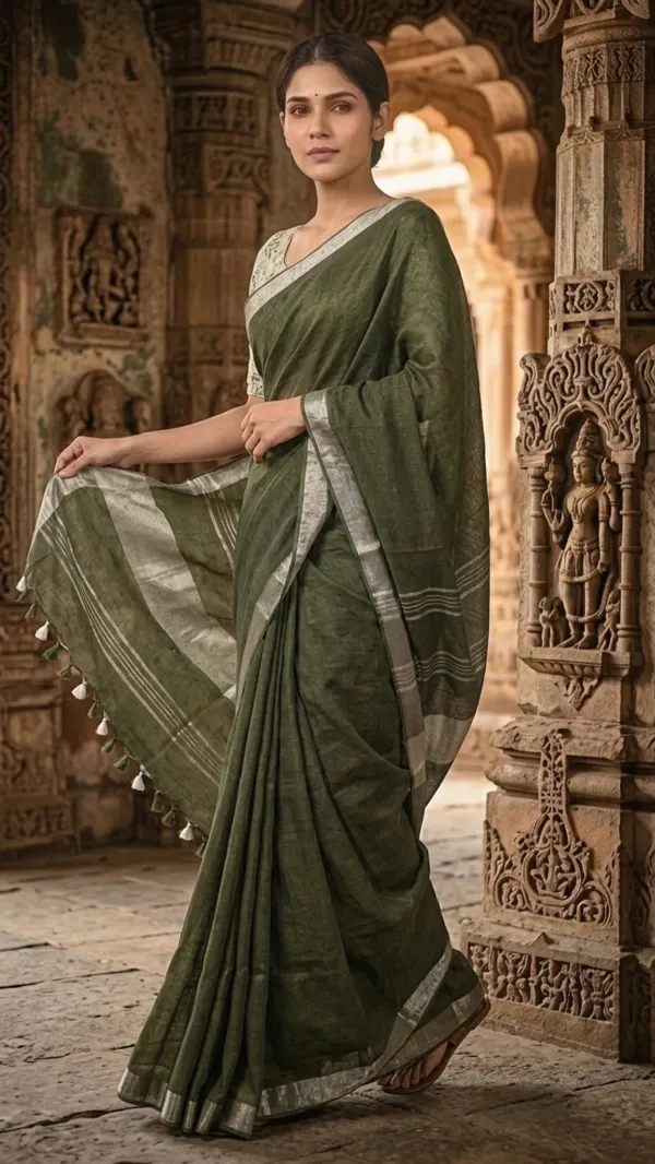 MH_HANDLOOM_Women's_Linen_Slub_Saree_with_Blouse_Piece_for_Every_Occasion