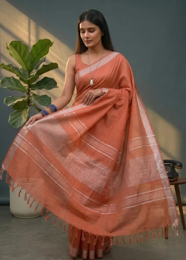 MH_HANDLOOM_Women's_Linen_Slub_Saree_with_Blouse_Piece_for_Every_Occasion