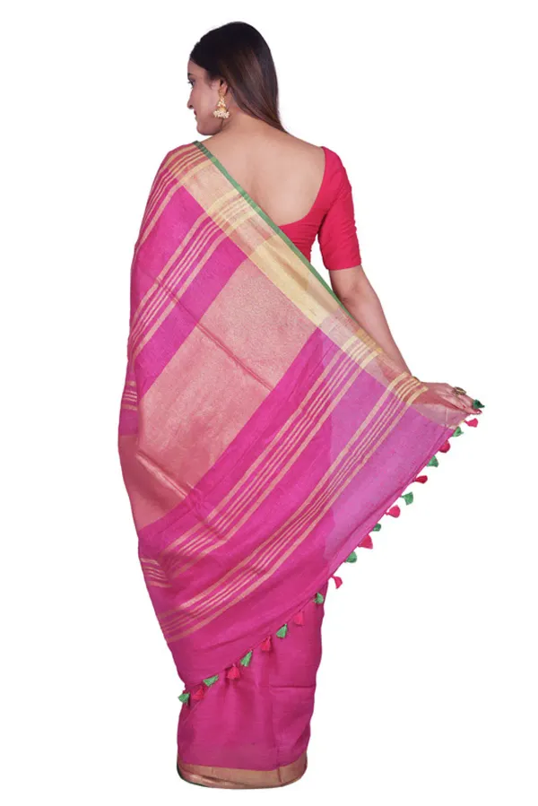 MH_HANDLOOM_Women's_Linen_Slub_Saree_with_Blouse_Piece_for_Every_Occasion