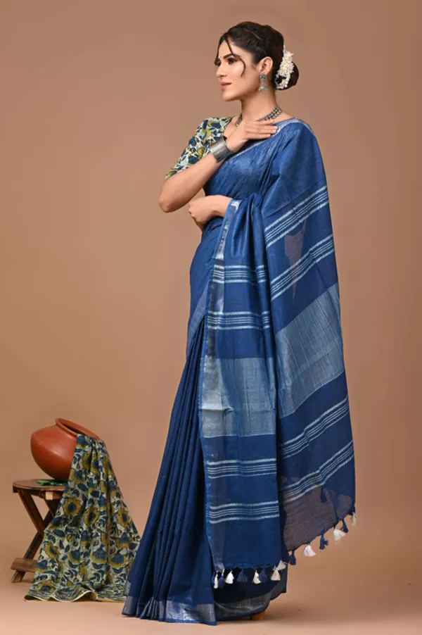 MH_HANDLOOM_Women's_Linen_Slub_Saree_with_Blouse_Piece_for_Every_Occasion