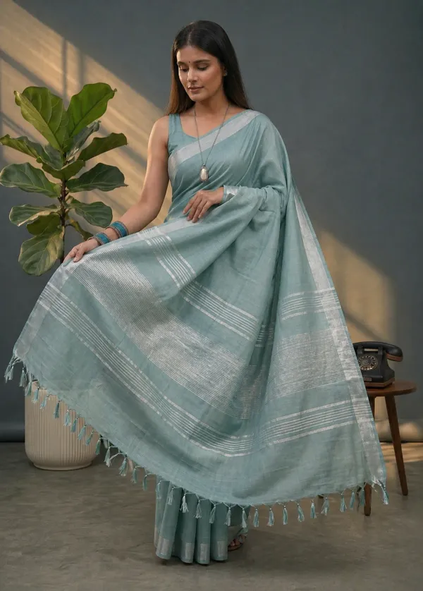 MH_HANDLOOM_Women's_Linen_Slub_Saree_with_Blouse_Piece_for_Every_Occasion