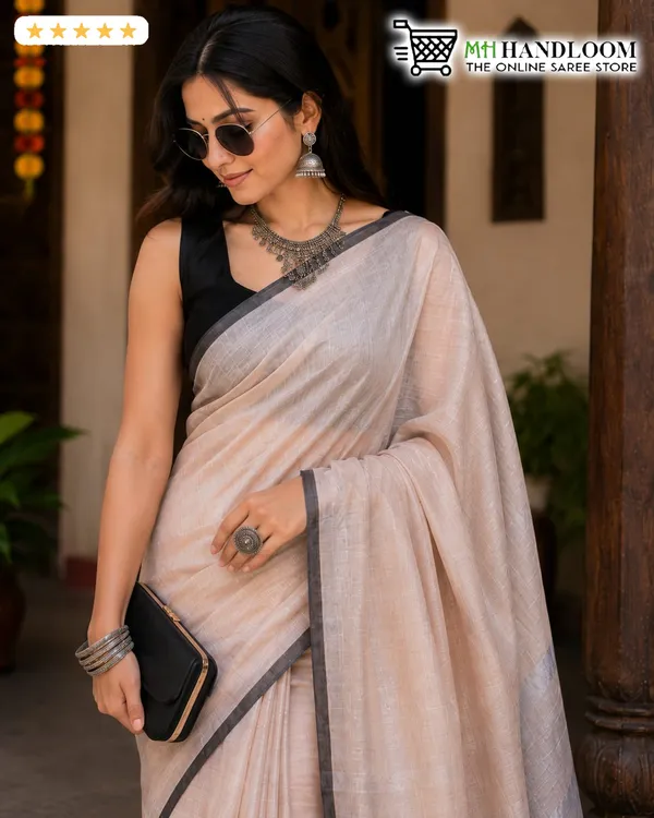 MH_HANDLOOM_Linen_Slub_Saree_with_Blouse_Piece_for_Every_Occasion