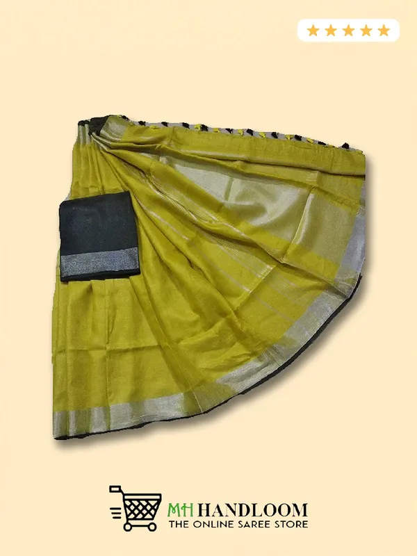 Mustard_Linen_Slub_Ethnic_Wear_Saree_For_Women_With_Blouse