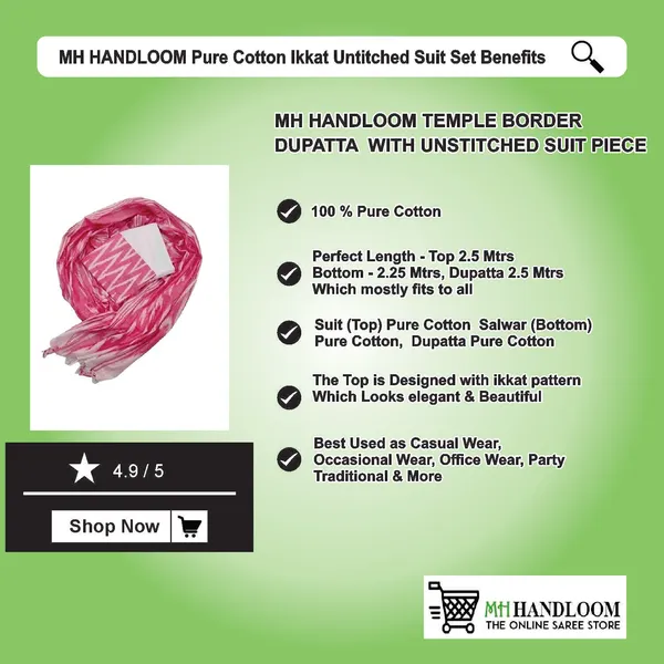 MH_HANDLOOM_Unstitched_Dress_Material_|_Multicolour_Pure_Cotton_Ikat_Design_|_Salwar_Suit_Material_with_Dupatta