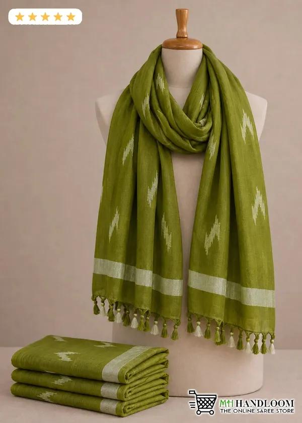 Linen_Cotton_Blend_Zari_Weaving_Handloom_Ikkat_Design_Dupatta